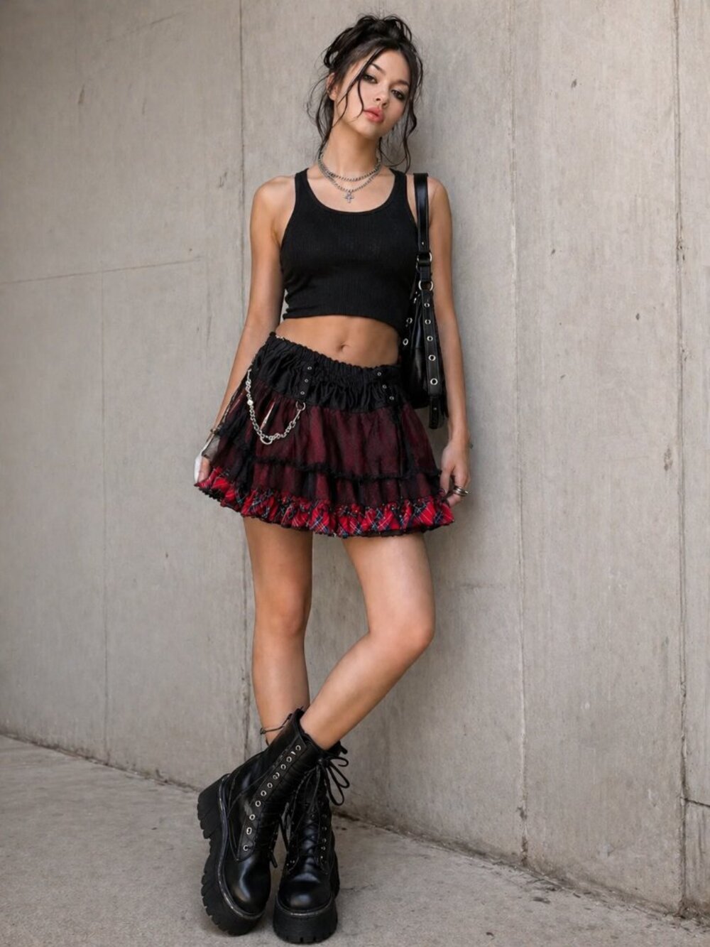 Tripp NYC Vintage Mini Skirt Y2K Goth Plaid Tutu Chain Ruffle Grunge Punk Medium